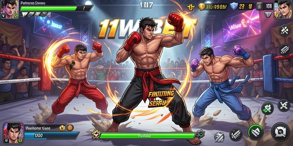 Tangkapan layar gameplay 11WBET yang menunjukkan aksi pertarungan epik.