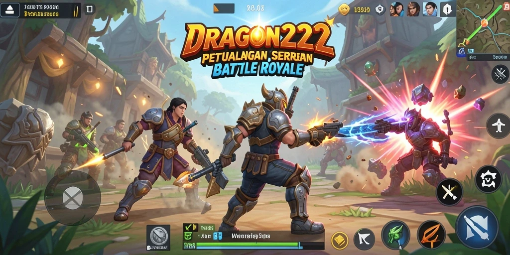 Visual gameplay seru di DRAGON222 dengan aksi Battle Royale.