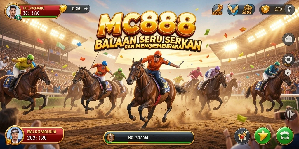 Screenshot gameplay MC888 yang menunjukkan aksi balapan mendebarkan.