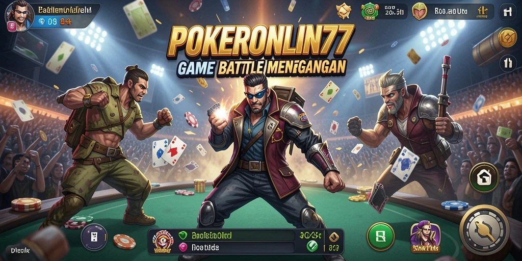 Tampilan gameplay seru dari POKERONLIN77 saat bertempur di medan laga.